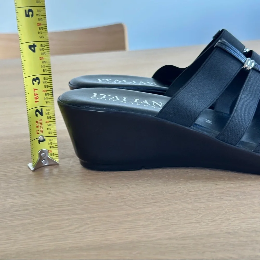 Italian Shoemakers Black Wedge Slip On Sandal Sz 9M Silver Accent New Adalynn